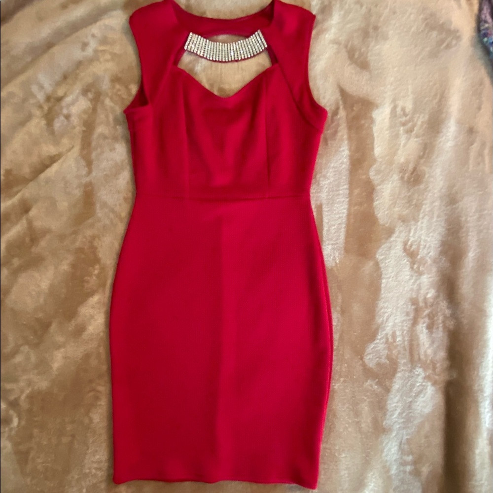 NWT Juniors Red Dress with Rhinestone Neckline